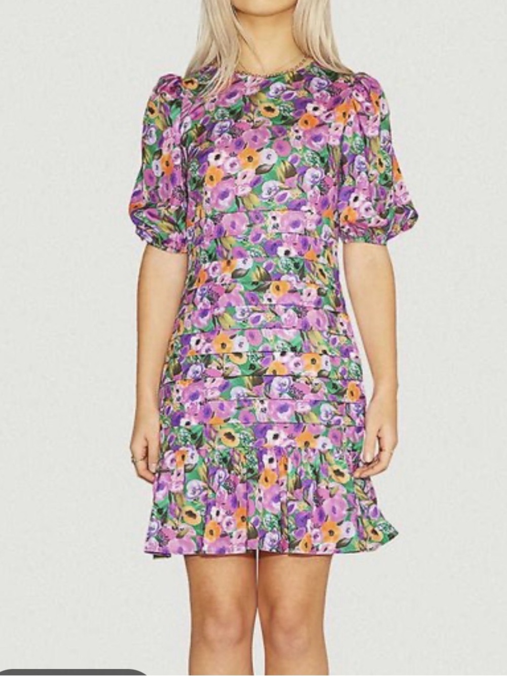 NWT Never Fully Dressed Monaco Purple Floral Puff-Sleeve Mini Dress